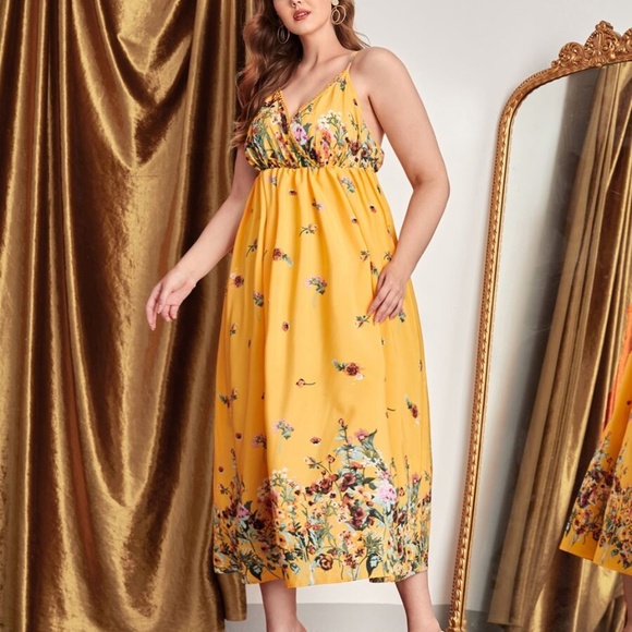 Boho Plus Navy Blue Floral Print Cami Maxi Dress - Picture 5 of 8